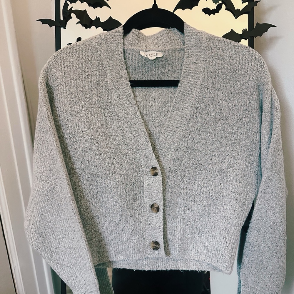 Garage Heather Gray Button-Up Cardigan • Soft Knit • XS